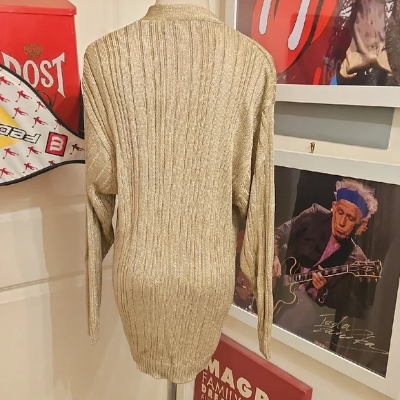 Magnolia Womens Shimmering Gold Cardigan Sweater - Picture 4 of 7